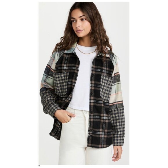Rails Jackets & Blazers - Rails Ridley Patchwork Flannel Shacket Mint Mixed Plaid L grunge west coast chic